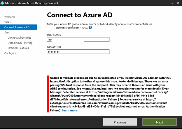 Azure AD Connect Interactive Auth Error