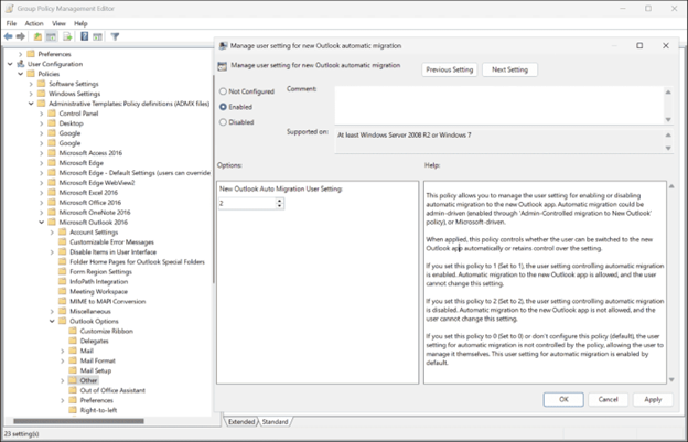 8 Blocking new outlook